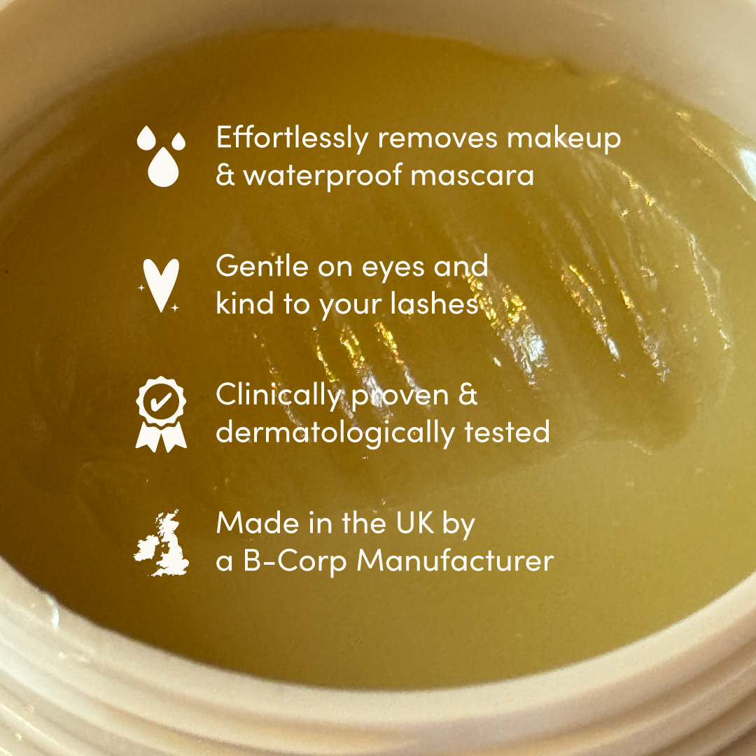 Cosmetic product with text highlighting its features